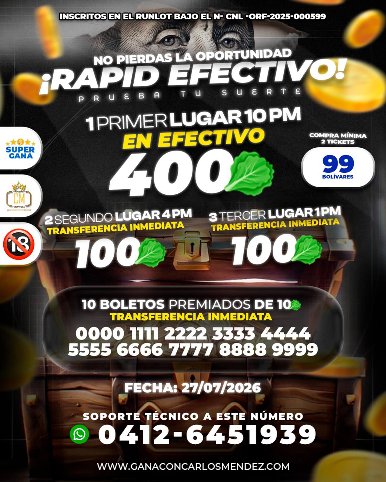 EFECTIVO RAPIDO 1 JUEGA ESTE LUNES 27 JULIO 2026